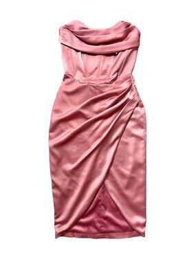 🌷 Bardot Jamila Dusty Rose Satin Corset Cocktail Dress Wedding Guest XS